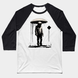 Black Cube Astronaut Flying Saucer Surreal Baseball T-Shirt